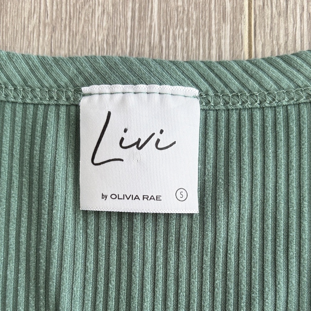 Olivia Rae Ribbed Button-Front V-Neck Top - Sage - Picture 2 of 3
